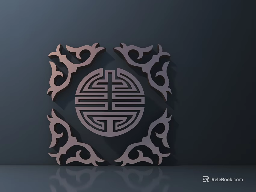 3D Metal Decorative Hardware Tools with Traditional Chinese Symbol and Symmetric Patterns Shadow Reflective Surface 3d model 