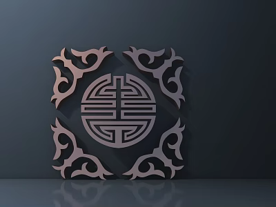 3D Metal Decorative Hardware Tools with Traditional Chinese Symbol and Symmetric Patterns Shadow Reflective Surface 3d model