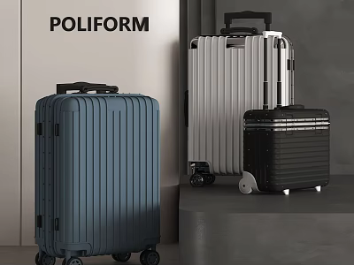 POLIFORM Luggage Collection With Blue Silver Black Modern Striped Design And Rolling Wheels 3d model