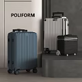 POLIFORM Luggage Collection With Blue Silver Black Modern Striped Design And Rolling Wheels