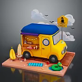 Yellow Food Truck Scene With Blue Canopy Banana Umbrella And Inflatable Ring