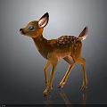 Orange Fawn with White Spots Big Ears and Blue Eyes Standing on Black Background