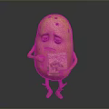 Cartoon Potato With Sad Expression Holding Potato Chips Bag Standing Against Dark Background