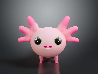 Cute Pink Big-Eyed Tentacled Round-Bodied Game and Movie Character with Smiling Face 3d model