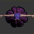 Purple Haired Character In Purple Floral Dress With Outstretched Arms On Gray Background