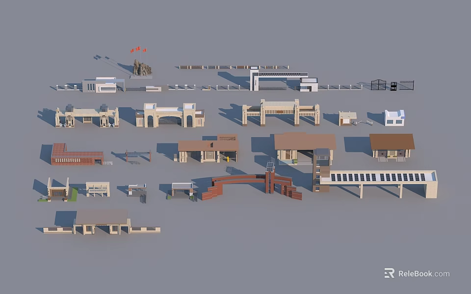 Various Entrance Gate Models With Different Design Styles And Architectural Features 3d model