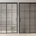 Modern Interior Sliding Doors With Black Frame Striped Grid And Diamond Pattern Design 3d model
