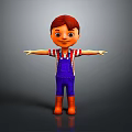 Cheerful Game Movie Character With Red Hair Striped Shirt Blue Overalls And Outstretched Arms