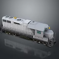 Gray Locomotive with Circular Ventilation Fans and Yellow Lights Detailed 3D Model on Gray Background