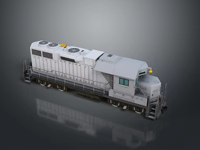 Gray Locomotive with Circular Ventilation Fans and Yellow Lights Detailed 3D Model on Gray Background 3d model