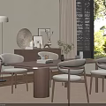 Modern Restaurant Interior With Wooden Dining Table Chairs Floor Lamp Decorative Frames And Window Blinds