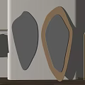 Modern Irregular Mirrors With Wooden Frames For Minimalist Interior Near Clothes Rack And Hanging Garments