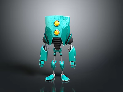 Turquoise Robot Character With Yellow Circular Eyes And Mechanical Limb Structure Design 3d model