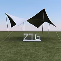 Modern Black and White Tensile Membrane Structure on Green Grassland with ZTG Sign