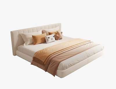 Modern Kids Bed with Soft Padded Headboard Light Color Mattress and Safe Design Features 3d model