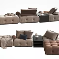 Modern Comfortable Sectional Sofa With Tufted Design Pillows Throw Blanket And Side Table 3d model