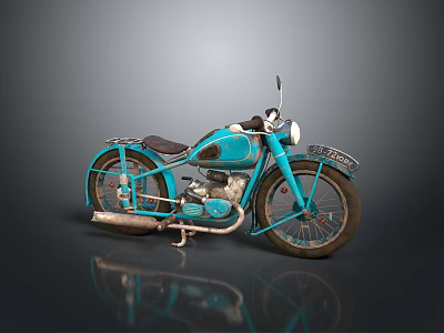 Vintage Blue Motorcycle With Classic Design Black Seat And Retro Style 3d model