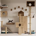 Wooden Cat Tree Furniture With Scratching Posts Platforms And Cozy Beds