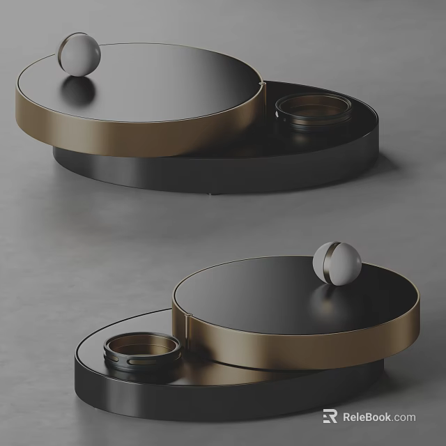 Modern Round Coffee Table With Black And Gold Metal Layers And Decorative Balls 3d model 