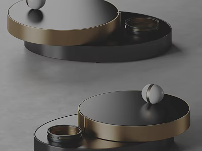 Modern Round Coffee Table With Black And Gold Metal Layers And Decorative Balls 3d model