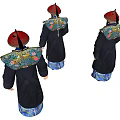 Three Men With White Beards In Traditional Robes Red Hats Blue Patterns 3d model