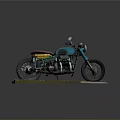 Vintage Motorcycle With Teal Green Body And Yellow Purple Seat On Display Base
