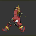 Red And Yellow Toy Robot Figure With Sword And Mecha Design