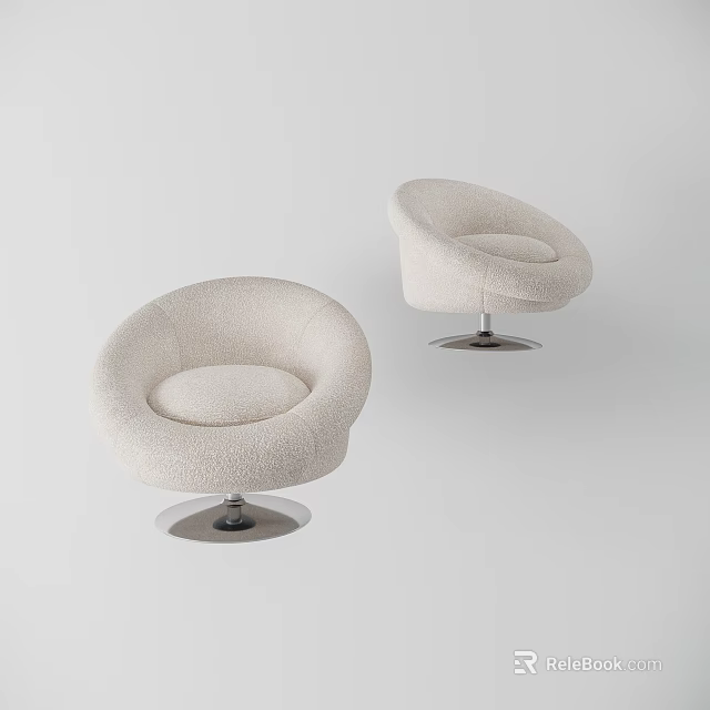Modern Single Sofa With Round Design Plush Fabric And Metal Base For Living Room 3d model 