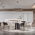 Modern Restaurant Interior With Round Dining Table Chairs And Hanging Chandelier