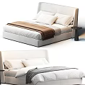 Modern Minimalist Double Bed Bedroom Design With Upholstered Headboard Soft Pillows And Bedspread
