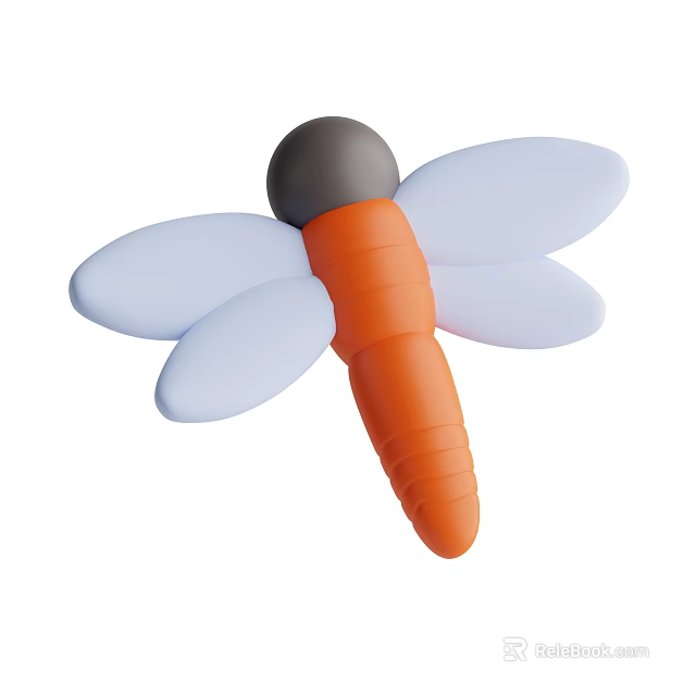 Cute Soft Dragonfly Toy With Orange Body Gray Head And White Wings 3d model 