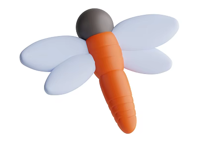 Cute Soft Dragonfly Toy With Orange Body Gray Head And White Wings 3d model