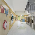 Kindergarten Activity Area With Colorful Kids Furniture Wall Decor Boards Learning Supplies And Soft Floor