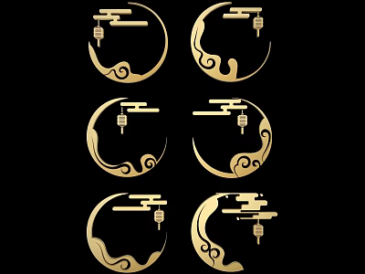 Golden Carving Decorative Circular Designs Featuring Cloud Patterns And Lantern Elements 3d model