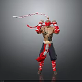 Red And White Striped Action Figure With Straps Ribbons And Tattoos