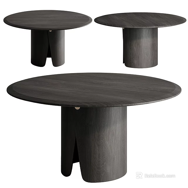 Dark Wooden Dining Tables With Round Top And Minimalist Design 3d model 