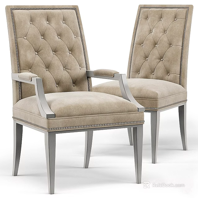 Elegant Beige Tufted Armchairs With Metal Frame And Button Details 3d model 