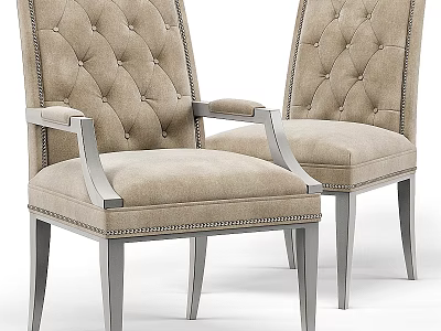 Elegant Beige Tufted Armchairs With Metal Frame And Button Details 3d model
