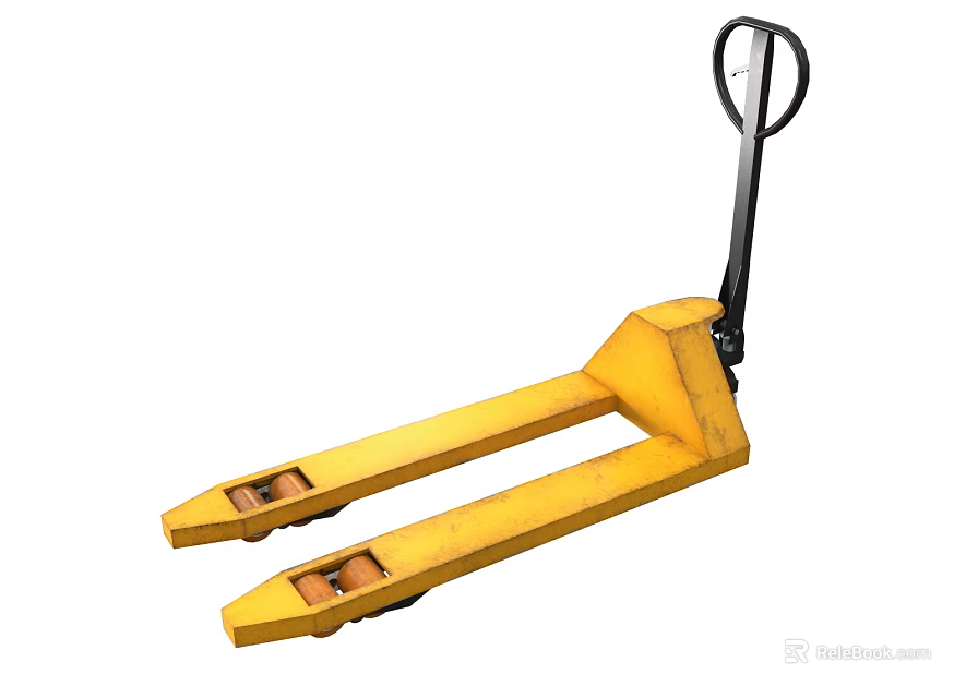 Yellow Manual Industrial Equipment Forklift With Dual Forks And Handle 3d model 