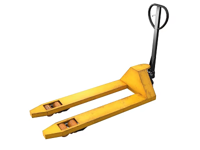 Yellow Manual Industrial Equipment Forklift With Dual Forks And Handle 3d model