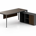 Modern Office Desk Design With Wooden Top Metal Frame Drawers And Storage Cabinets