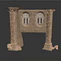 Classical Ancient Stone Architecture With Two Arched Windows And Pillar Supports