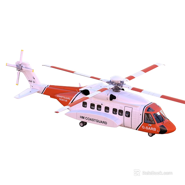 US Coast Guard Helicopter With Red White Orange Design 3d model
