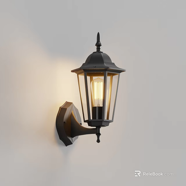 Black Classic Design Wall Lamp With Clear Glass Shade Mounted On White Wall 3d model 