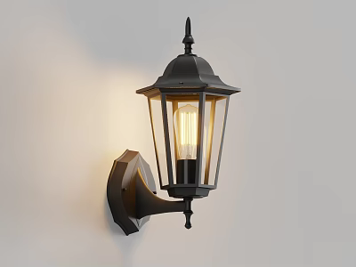 Black Classic Design Wall Lamp With Clear Glass Shade Mounted On White Wall 3d model