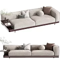 Modern Beige Sofa With Multiple Pillows And Side Table Plant Decor 3d model