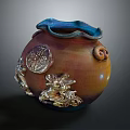 Colorful Glazed Vase With Golden Dragon Motifs And Circular Medallion