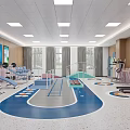 Hospital Outpatient Rehabilitation Area With Colorful Floor Slide Steps And Equipment