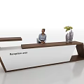Modern Reception Desk In Office Reception Area With Receptionist And Flower Vase