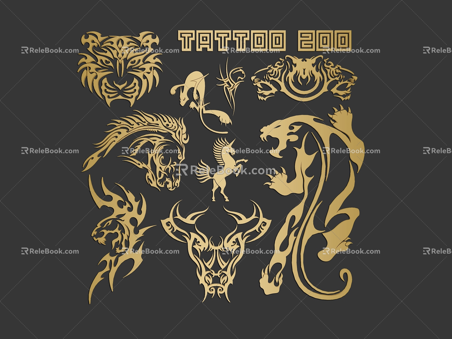 Animal Pattern Black Ancient Dragon Canglong Rune Figure Tattoo Totem Tattoo Material Graphic Icon Seal 3d model